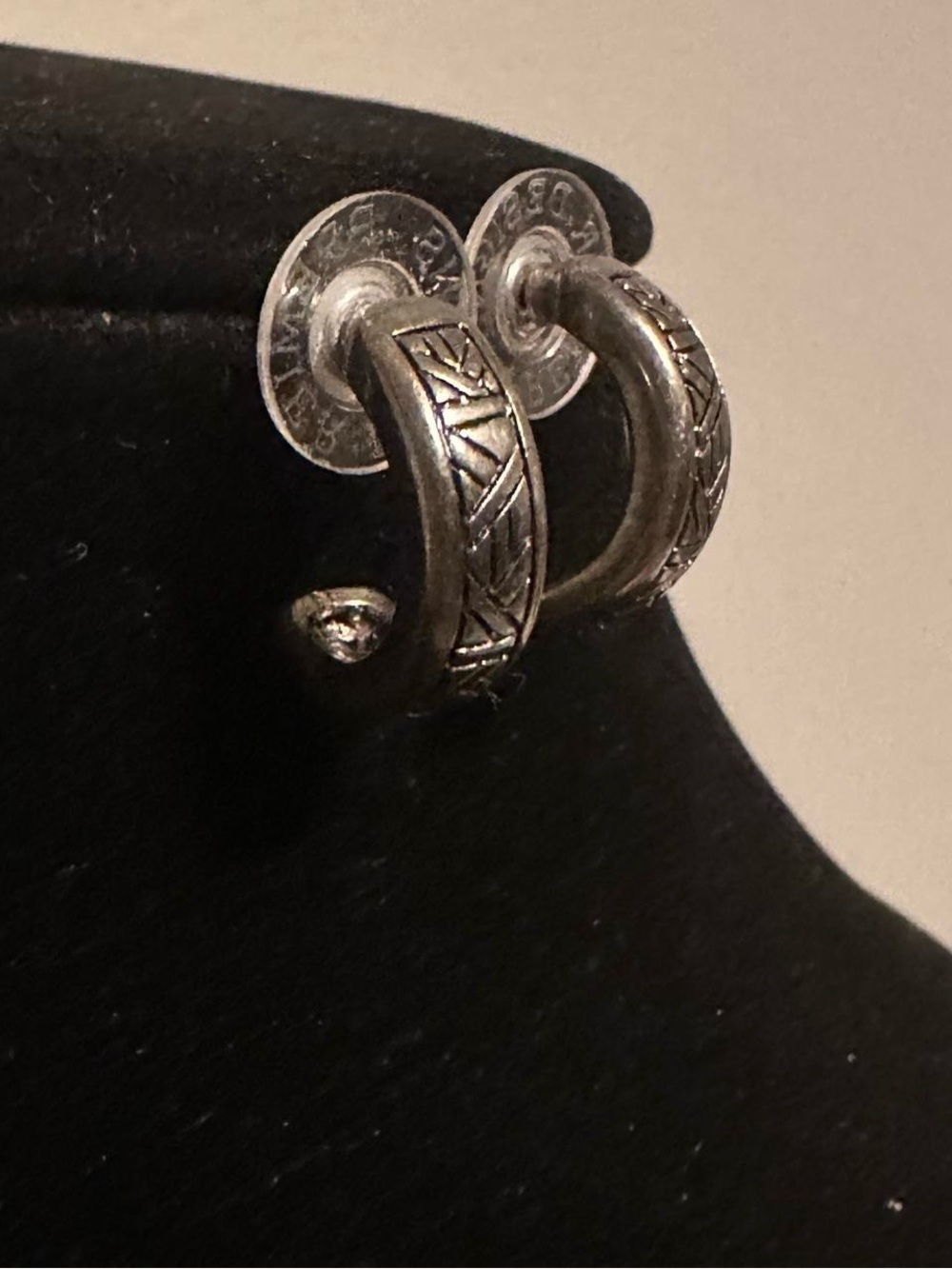 True Vintage silver half hoop engraved design earrings.
